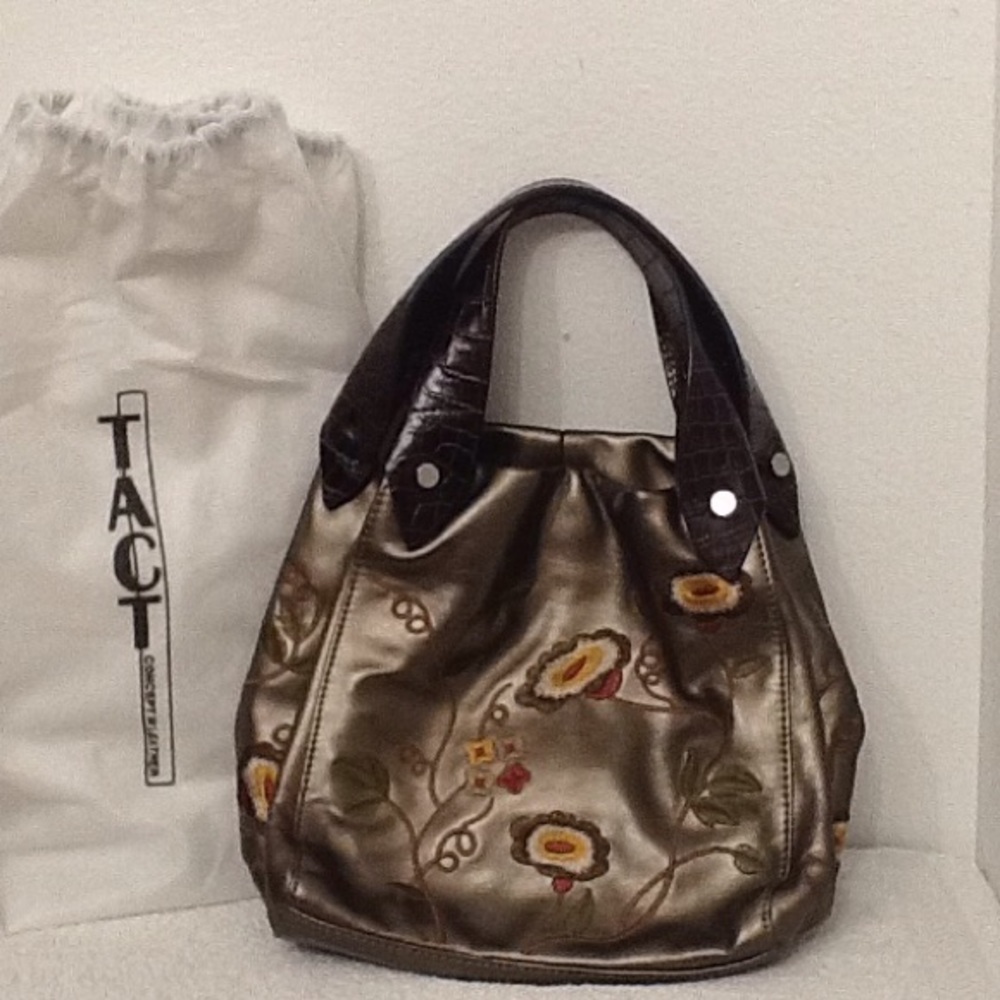 Tact embroidered leather mini tote NWOT